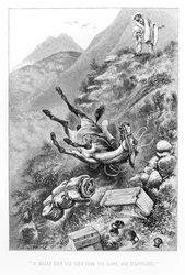 Arkæologiske trofæer ødelagt på vejen til Quito, Ecuador, fra «Travels Amongst the Great Andes of the Equator» af Edward Whymper, 1892